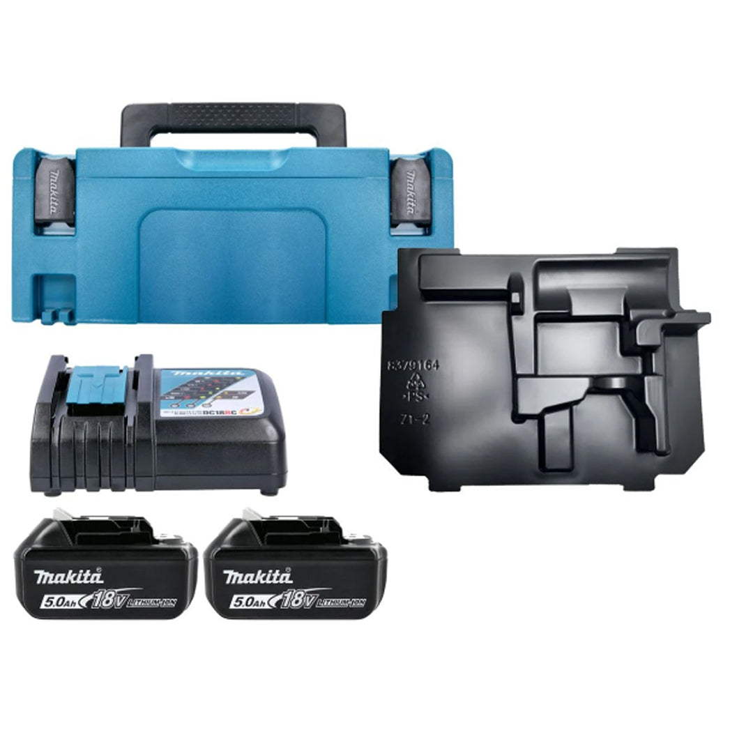 Makita 18V LXT Battery and Charger Kit – Includes 2 x 5.0Ah BL1850 Batteries, DC18RC Charger, and Type 2 Makpac Case